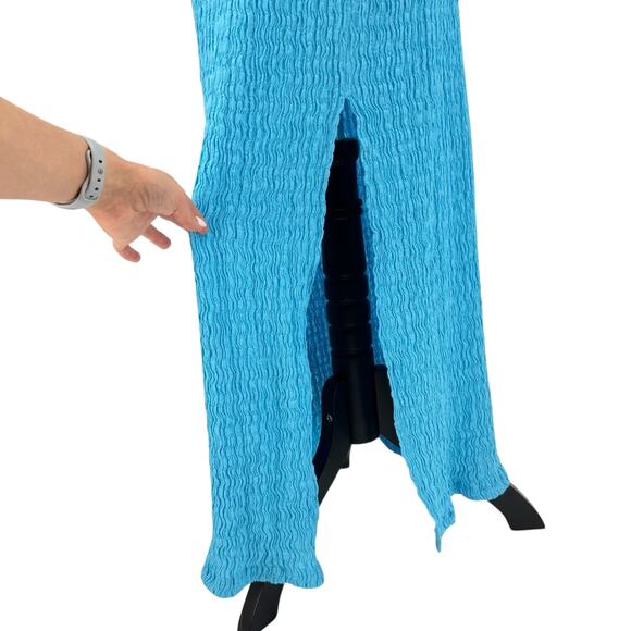 Free People Beach Eleni Aqua Blue Textured Stretch Bodycon Mermaid Maxi Dress - Picture 10 of 15